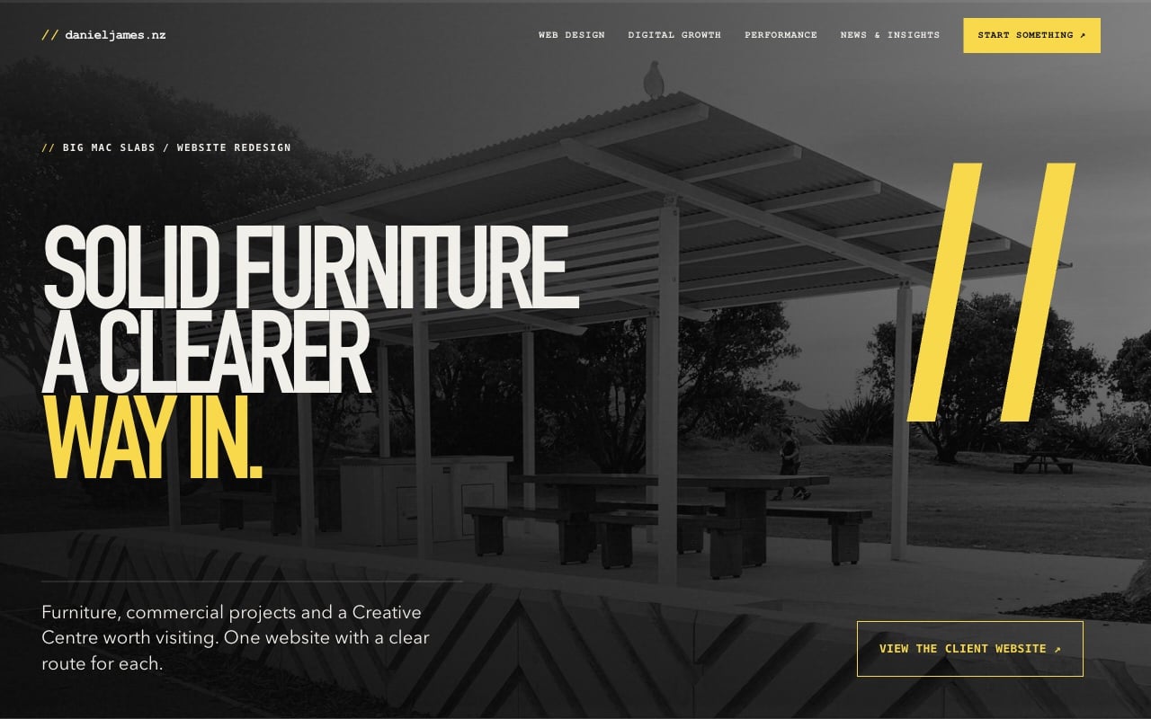 Big Mac Slabs — Daniel James case-study hero in black, white and yellow.